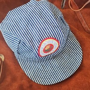 Boys Blue Striped Conductors Cap with Texas Patch Sz Small